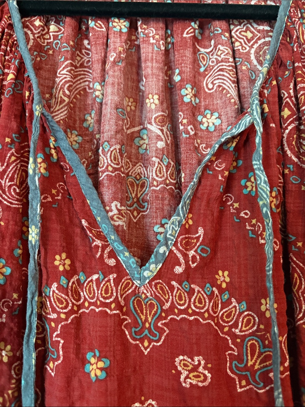 Natural Life Bandana Rust-Red Peasant Top Size Medium - Picture 7 of 10